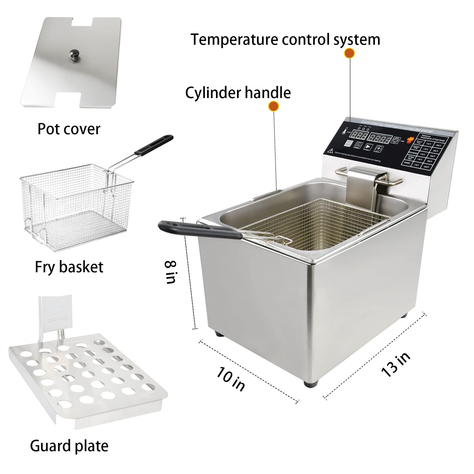 NJTFHU Electric Deep Fryer with Basket and Lid Capacity 8L Electric Deep Fryer with Intelligent Temperature Control for Home Kitchen and Restaurant 1800 Watts 110V