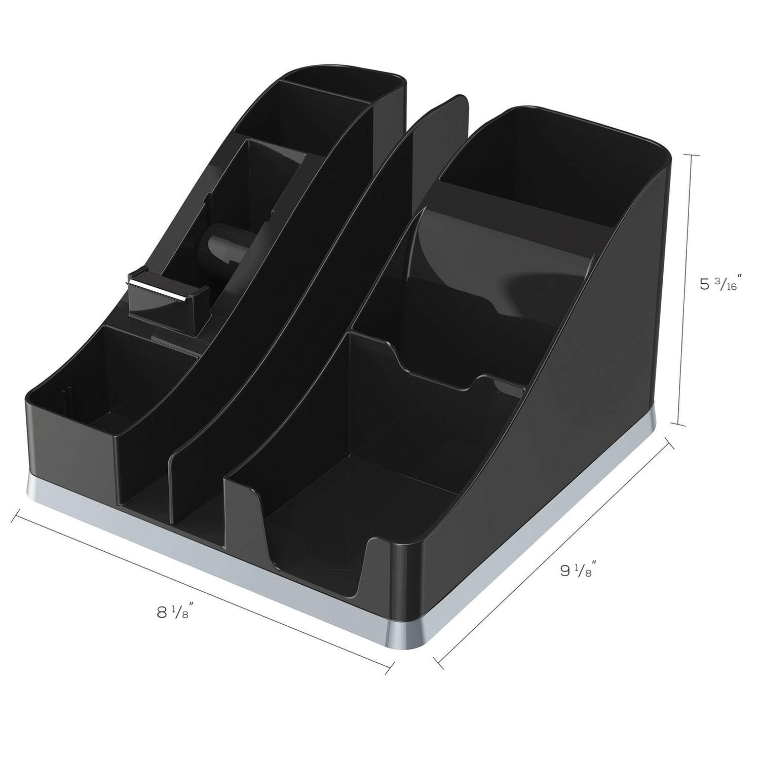 Deflto Silhouettes All-In-One Desk Caddy Forniture per Ufficio Caddy Nero con Base Argento, 20,8 cm L x 15,8 cm H x 22,5 cm D (35172)