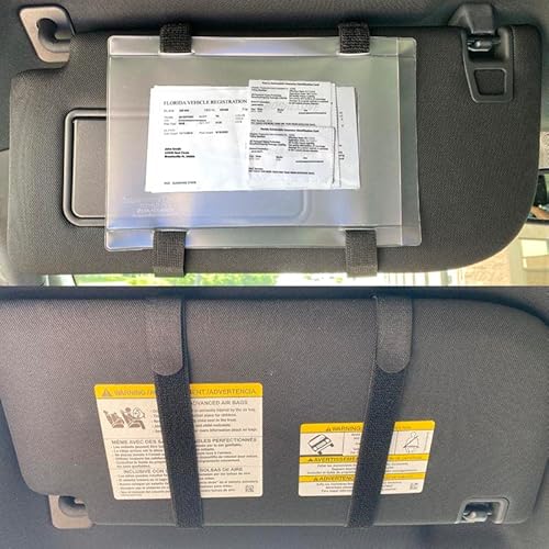 Stuart Promotional Products Car Accessories - Registration and Insurance Card Holder Visor Elastic Hook & Loop Straps, Side Opening Auto Document Holder, Made in USA (2 Black Straps + Vinyl Holder)