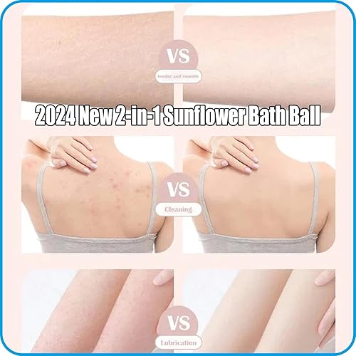 Miniatura 5 de Bola de baño de girasol 2 en 1 2024, bola de baño con ventosa de girasol súper suave, cepillo de limpieza de esponja de baño exfoliante con ventosa,