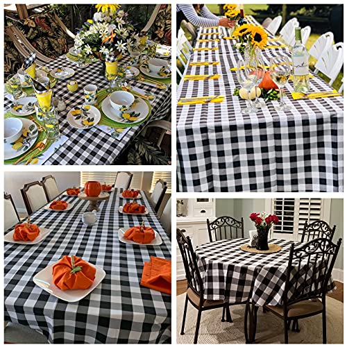 Misaya Round Buffalo Plaid Vinyl Flannel Backed Tablecloth, 100% Waterproof Wipeable Checkered Table Cloth For Fall, Halloween, Picnic, (60" Round, Black And White) #TOP6