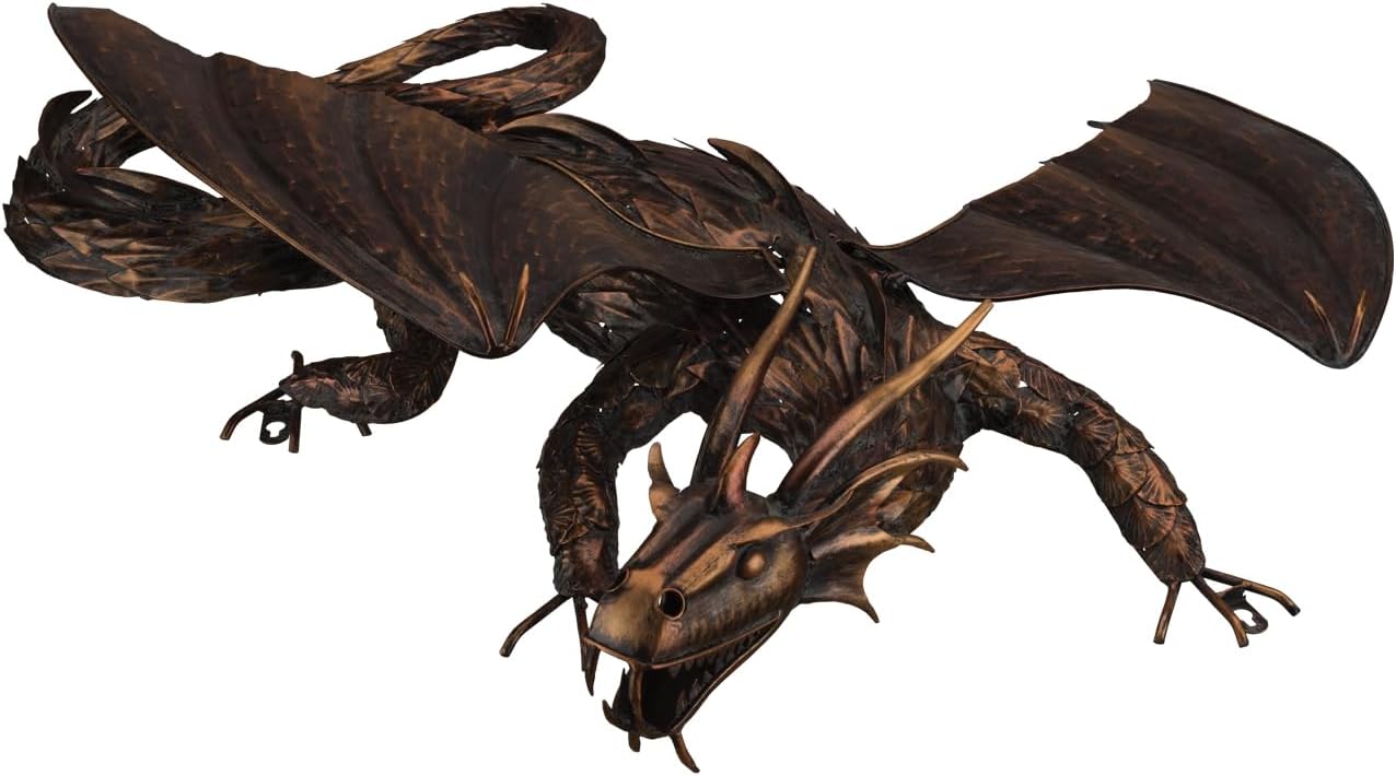 Regal Art & Gift Dragon Metal Statue – Indoor Outdoor Decorative Sculpture for Home & Garden Décor, Weather-Resistant Yard Art Figure for Patio, Lawn, Red - Bronze