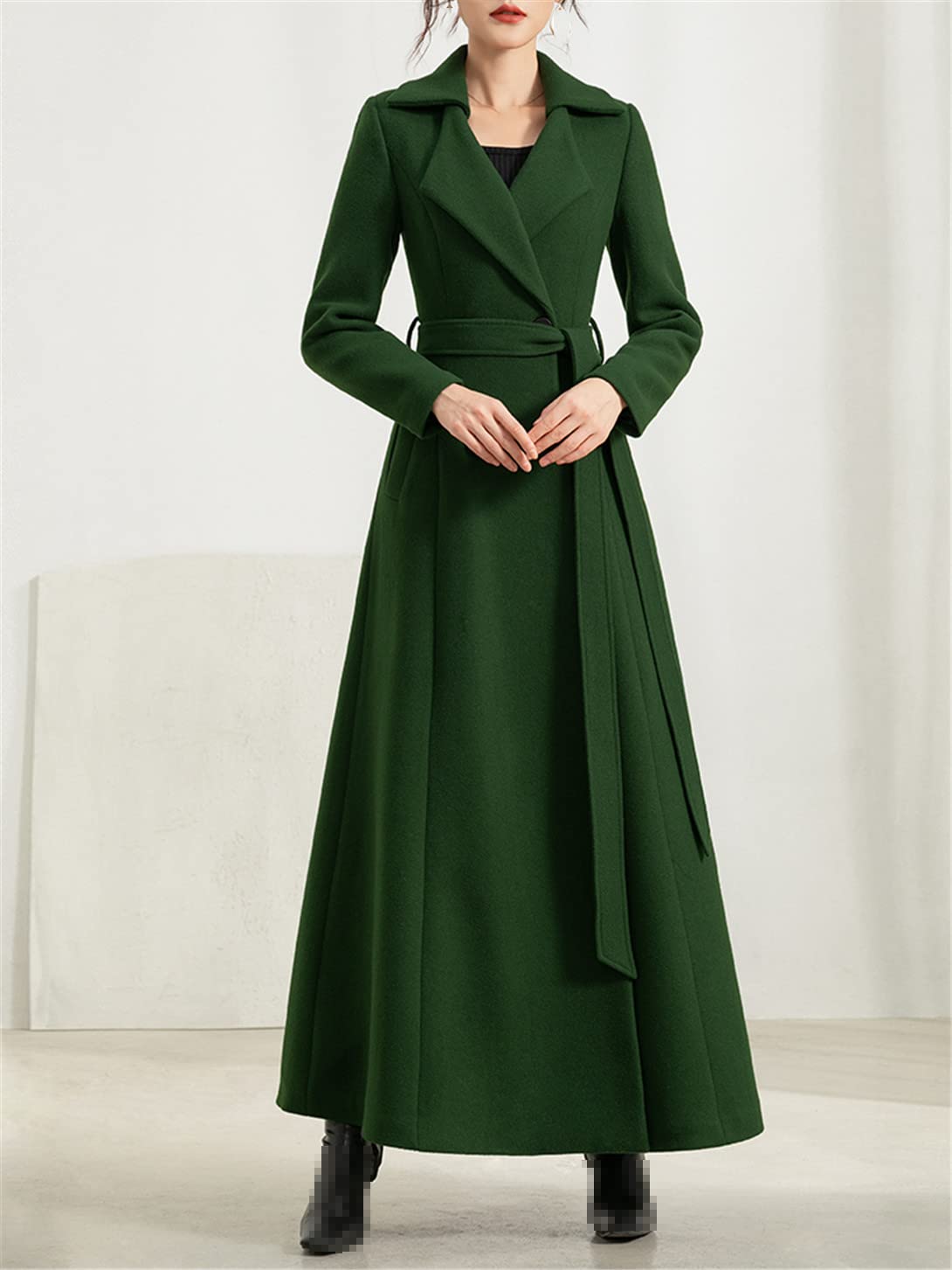 Abrigo de lana para mujer, abrigo de otoño e invierno, moda espesar cálido y delgado mezcla de lana larga abrigo con cinturón abrigos femeninos