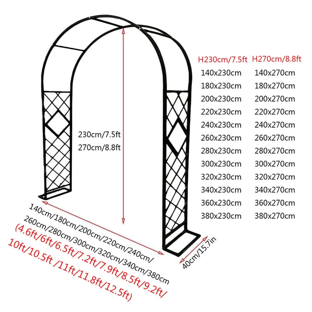 Treillis d'extérieur en métal noir pour plantes grimpantes, pergola résistant aux intempéries, support d'arche de jardin, robuste, 320 x 270 cm, idéal pour les fleurs et les vignes