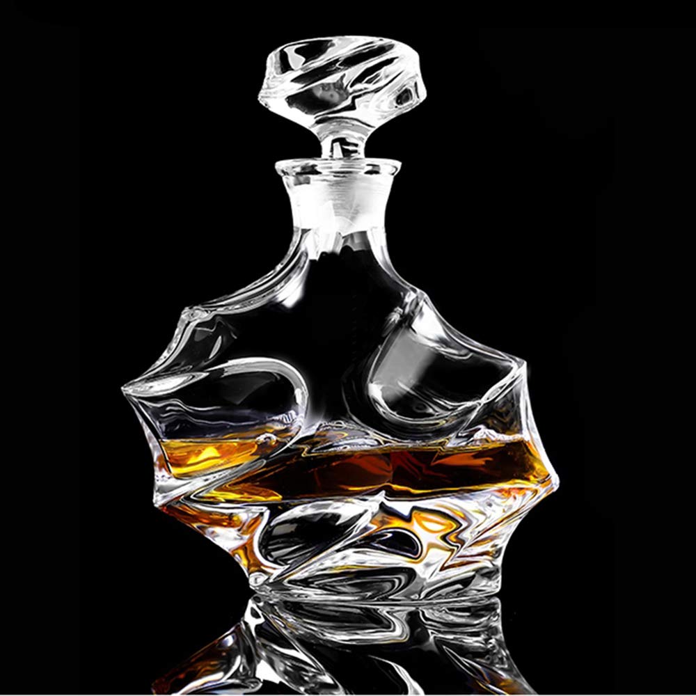 Carafe à décanter en verre avec bouchon géométrique hermétique – Carafe à whisky pour vin, bourbon, brandy, alcool, jus, eau, bain de bouche. Verre italien sans plomb (750 ml/nuage)