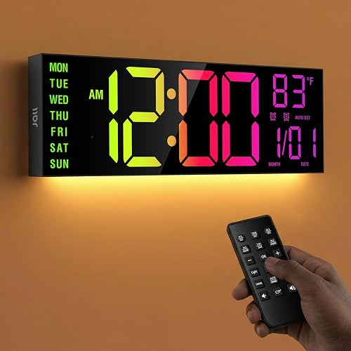 JALL 16' Large Digital Wall Clock with RGB Colors for Classroom, Wall Clock with Bluetooth for Time Set, Digital Clock w