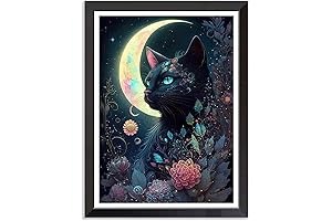 Black Cat Moon Flower Cross Stitch Kit for Beginners