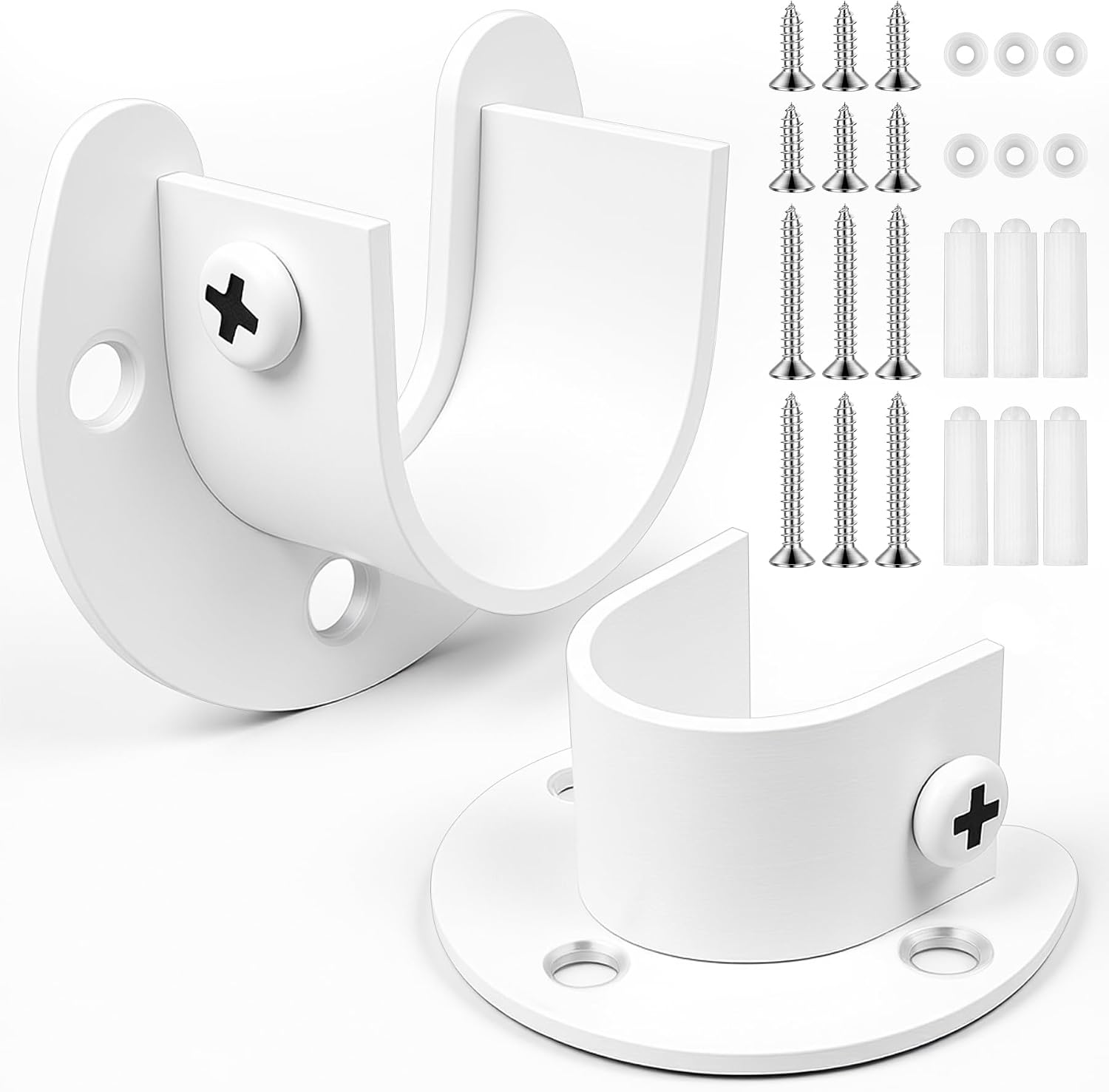 Heavy Duty Stainless Steel Closet Rod Bracket Holder (White, 1-1/2")