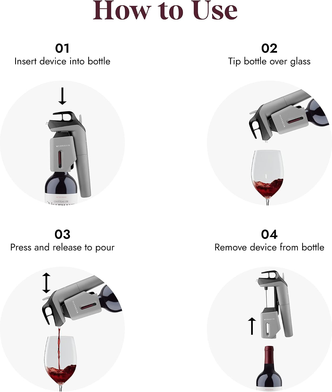 Coravin Timeless Three Plus Wine by the Glass System - Includes 1 Wine Preserver, 2 Argon Gas Capsules, 2 Screw Cap Replacements, and 1 Wine Aerator, Grey