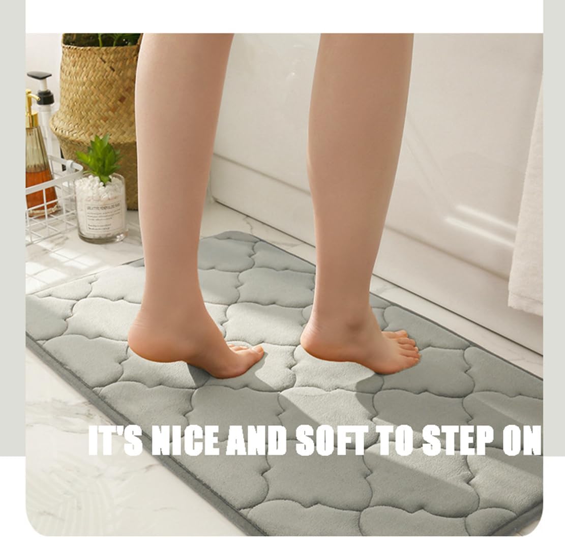 Thick Memory Foam Bath Rugs Non Slip Bathroom Rug Strong Water Absorbent Shower Rugs Machine Washable Ultra Soft Comfort Door Mats Laundry Room Carpet Bathtub Mat Grey 16" x 24"