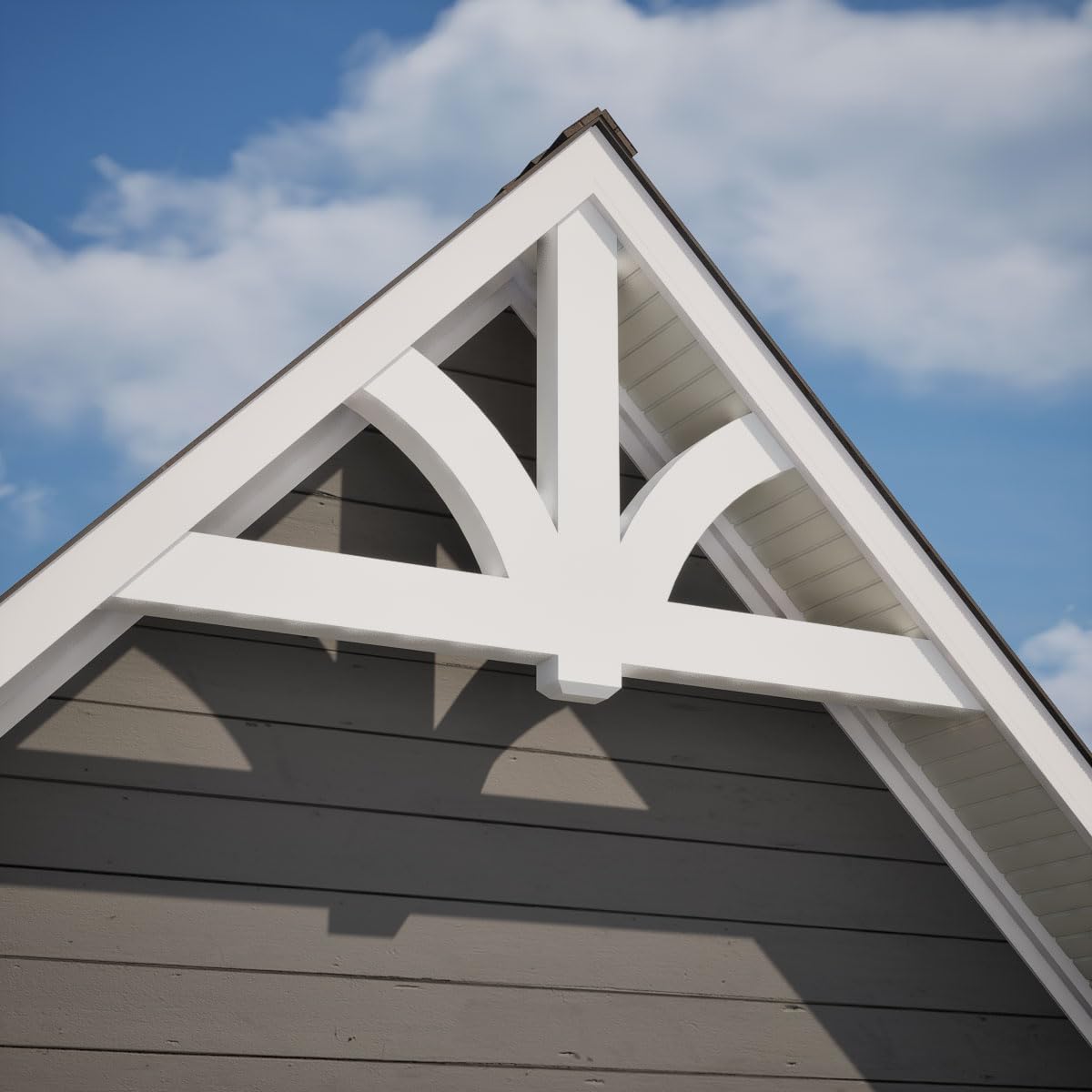 108"W x 40 1/2"H x 6"D x 6"F, 9/12 Pitch, Redmond Signature Urethane Gable Bracket, Primed Tan