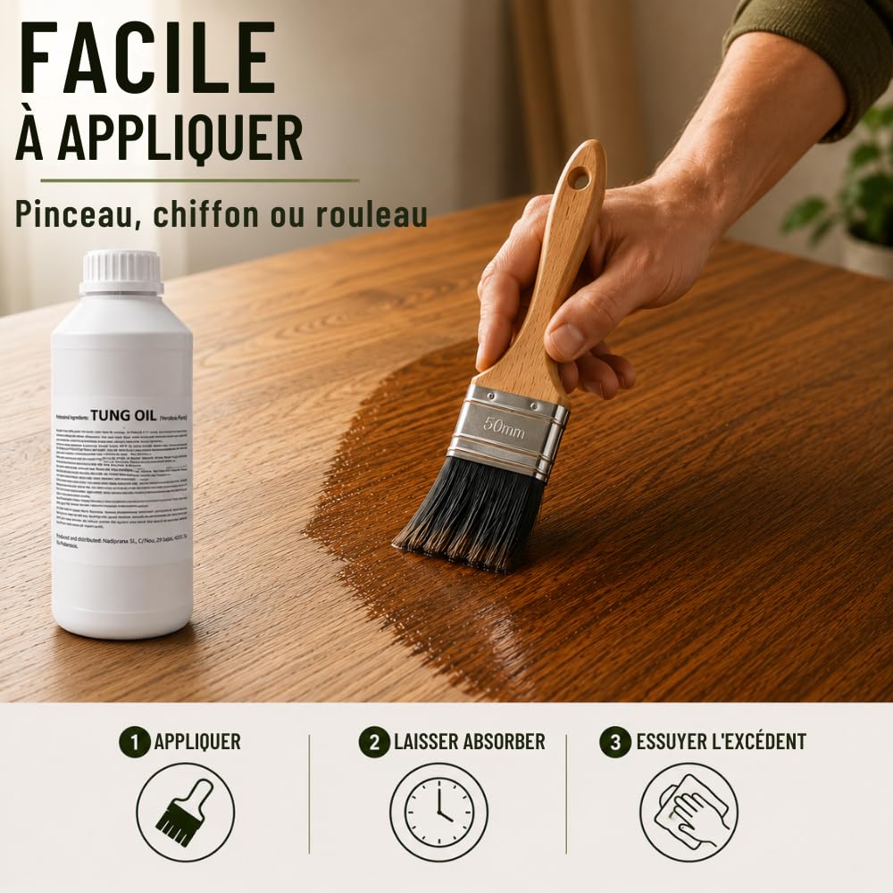 1 litre Huile de tung 100% pure | Entretien naturel du bois intérieur et extérieur | Il n'altère pas la couleur en laissant une couche imperméable très résistante. - Snadi