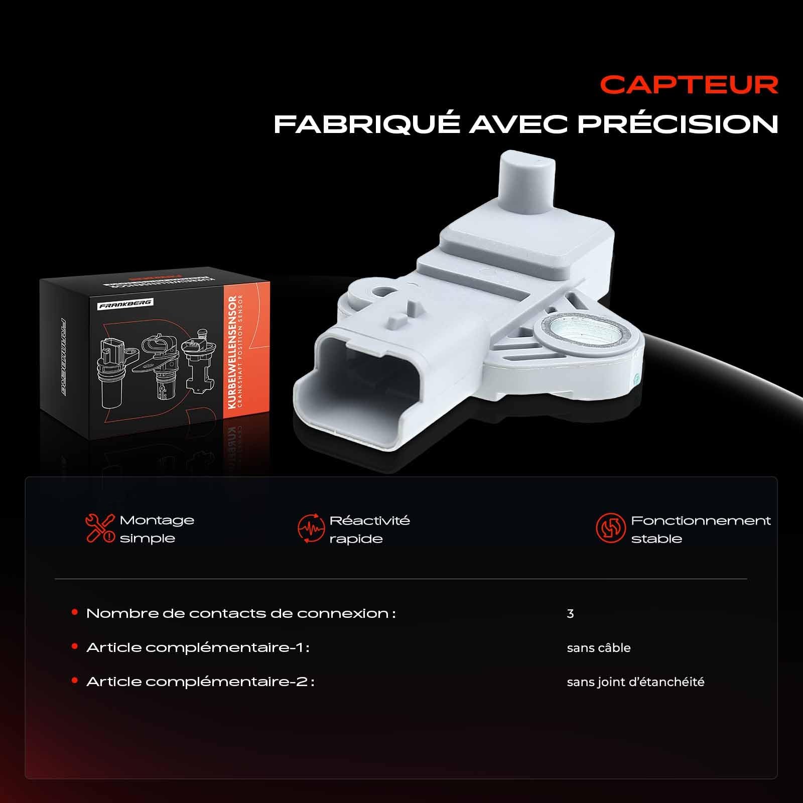 Frankberg Générateur d'impulsions pour capteur de vilebrequin 3 broches | Compatible avec: Jumpy VF7, châssis/plateau Jumpy, DS5 KF, 508 SW I 8E, DS5, Expert plateau/châssis, Boîte à sauts, C8
