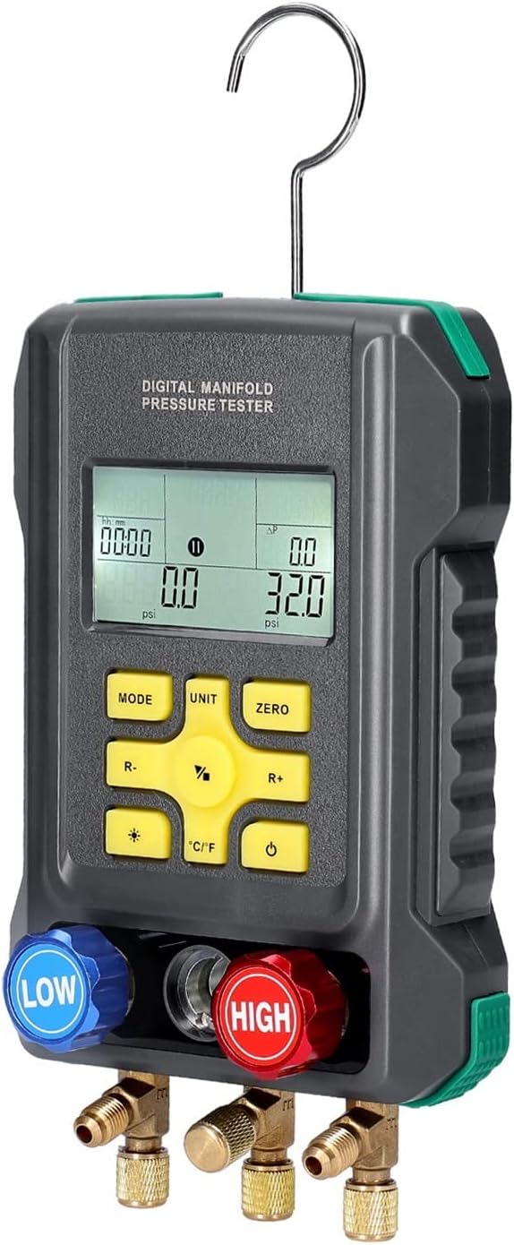 Digital Manifold Gauge, Pressure Gauge Refrigeration Digital Vacuum Pressure Manifold Tester