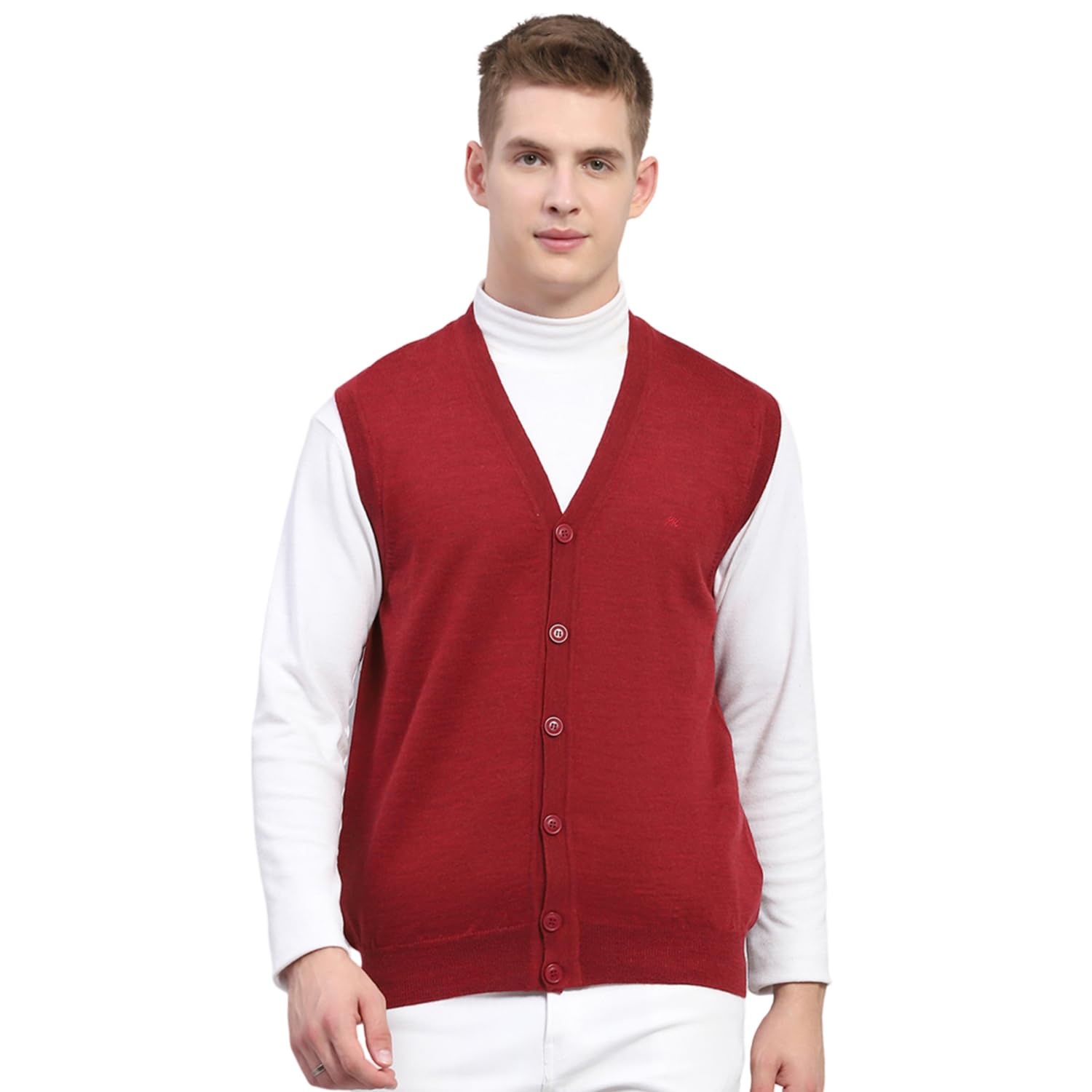 monte carlo Mens Solid V Neck Sleeveless Cardigan (1240512SC)-picture-32