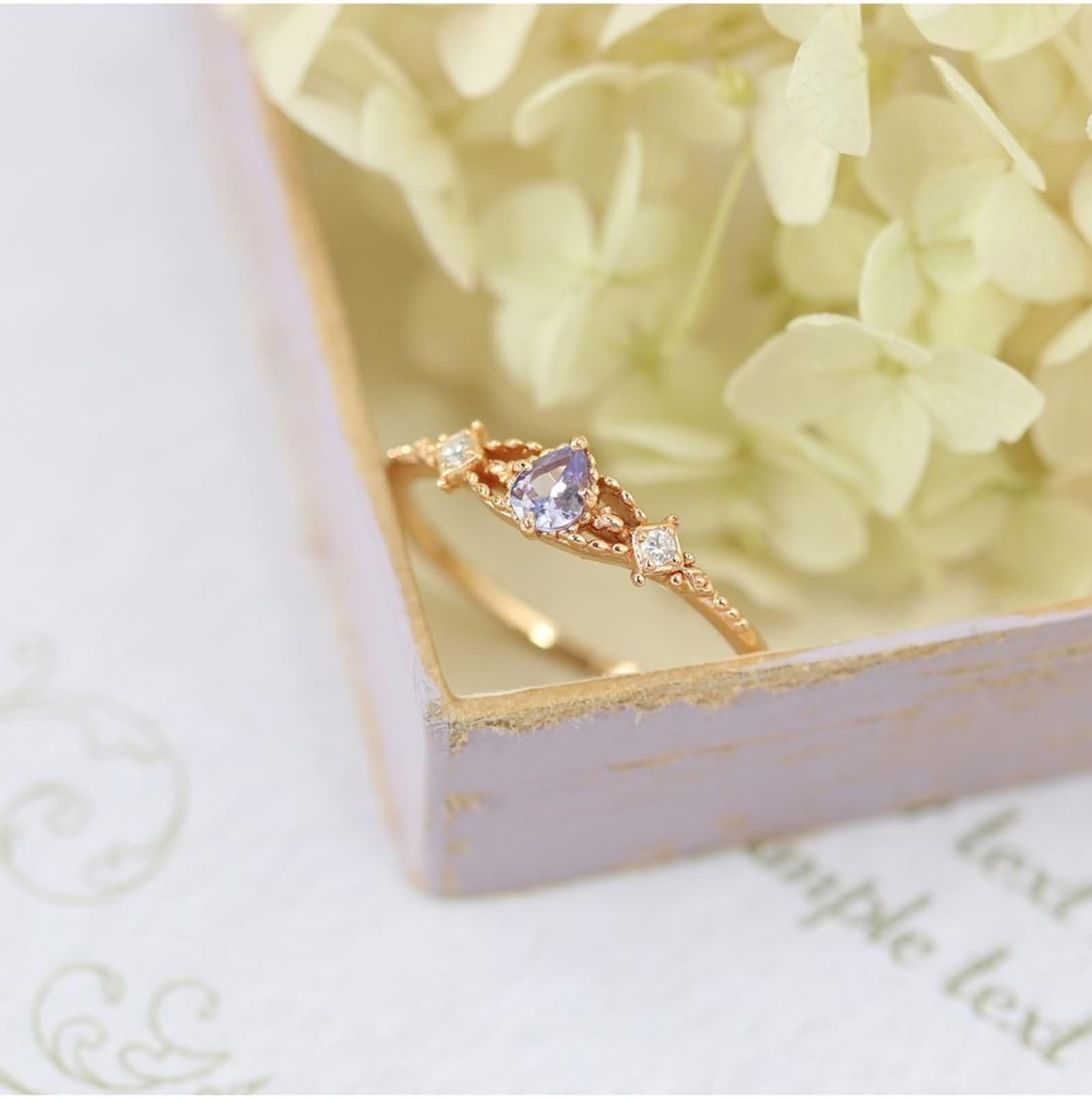 Pierścionek zaręczynowy z żółtego złota 9K/14K/18K, damski tanzanit fioletowy diament