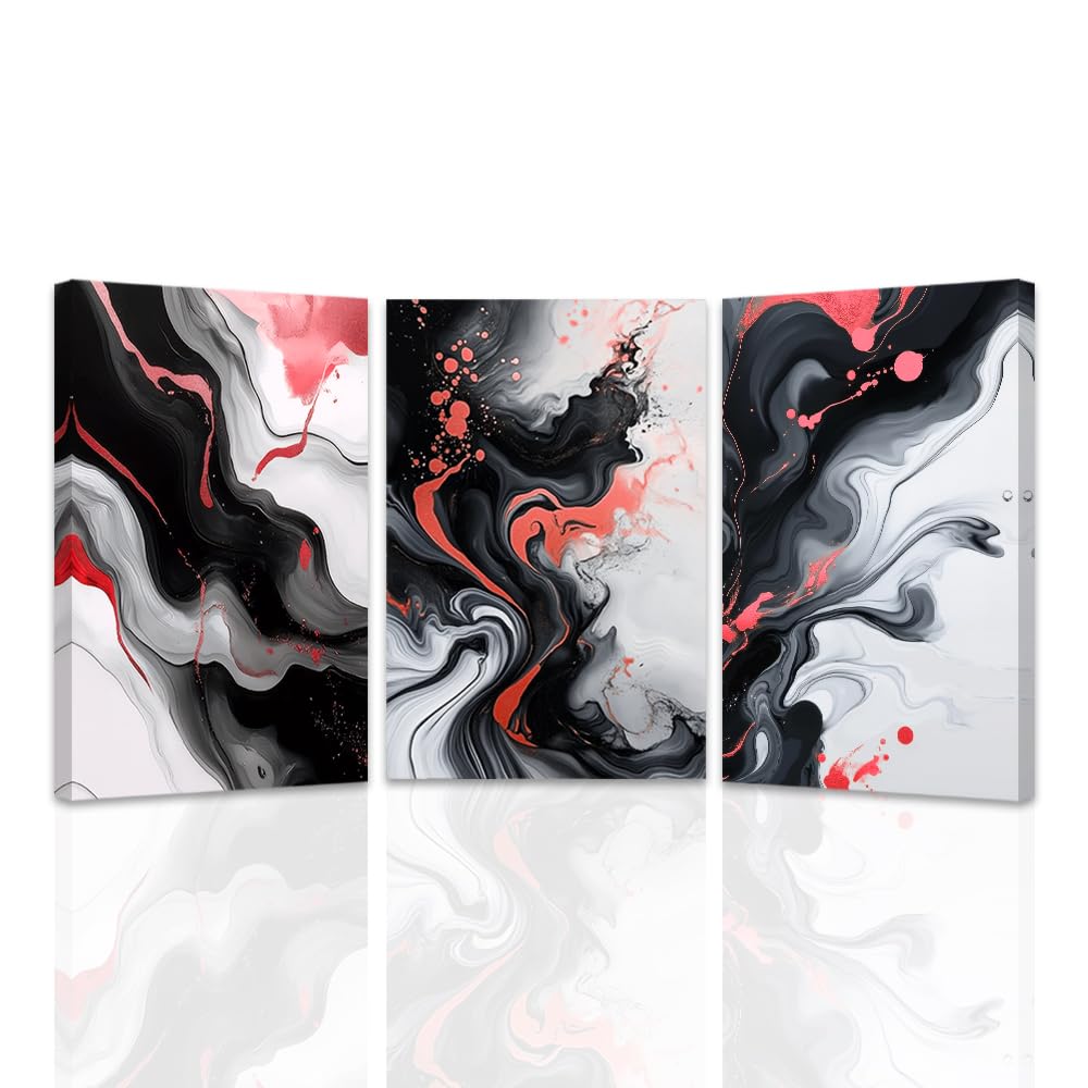 LMYSXAOZ Large Red Abstract Framed Wall Art 3 Piece Black and Grey Pictures Decor Living Room Artwork Framed(Grey,20.00"x28.00"x3Pcs)