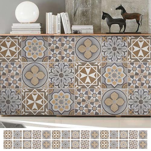 PERSENTU 30 Pcs Stick On Tiles Kitchen,15 * 15CM Peel and Stick Backsplash Tiles for Walls Panel & Cooker Splashback, Tile Stickers for Fireplace Surround, Adhesive Waterproof Bathroom Tile Stickers