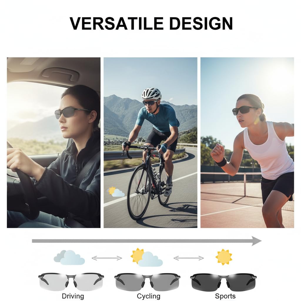 Jowxsx Photochrome polarisierte Sonnenbrille, UV400, Sport-Sonnenbrille, Tag-/Nachtbrille, ultraleicht, Radfahren, Sonnenbrille, Sonnenbrille und Sonnenbrille