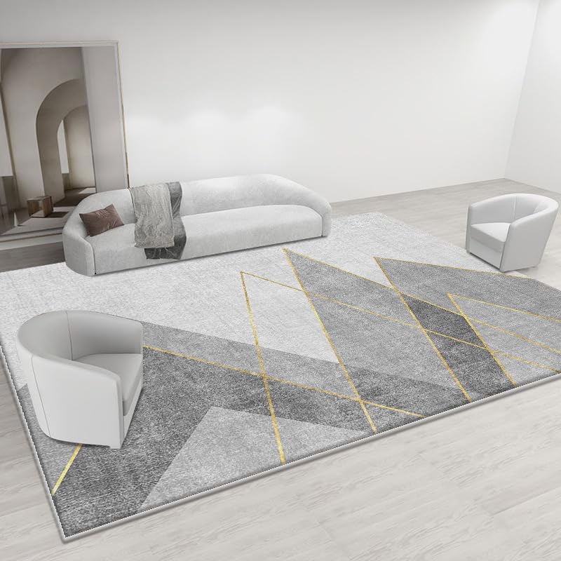 Pmnadfdag Alfombra Salón 160 x 280 cm Grandes Suave Pelo Corto,Lavable y Antideslizante,para Dormitorio,Oficina,Comedor Gris Géométrique Moderne