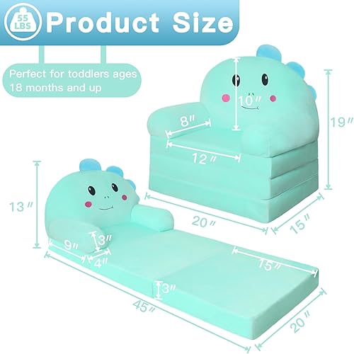 Miniatura 3 de Sofá plegable para sala de juegos, sofá abierto de terciopelo 2 en 1 para niños pequeños de 1 a 3 años, cómoda silla infantil para leer y tomar