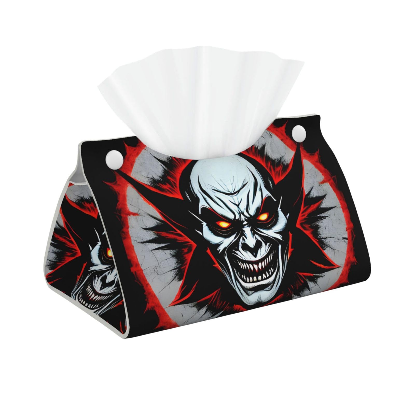 Red and Black Evil Ghost Rectangular Leather Tissue Box Cover, Folding Facial Tissue Holder Dispenser for Car