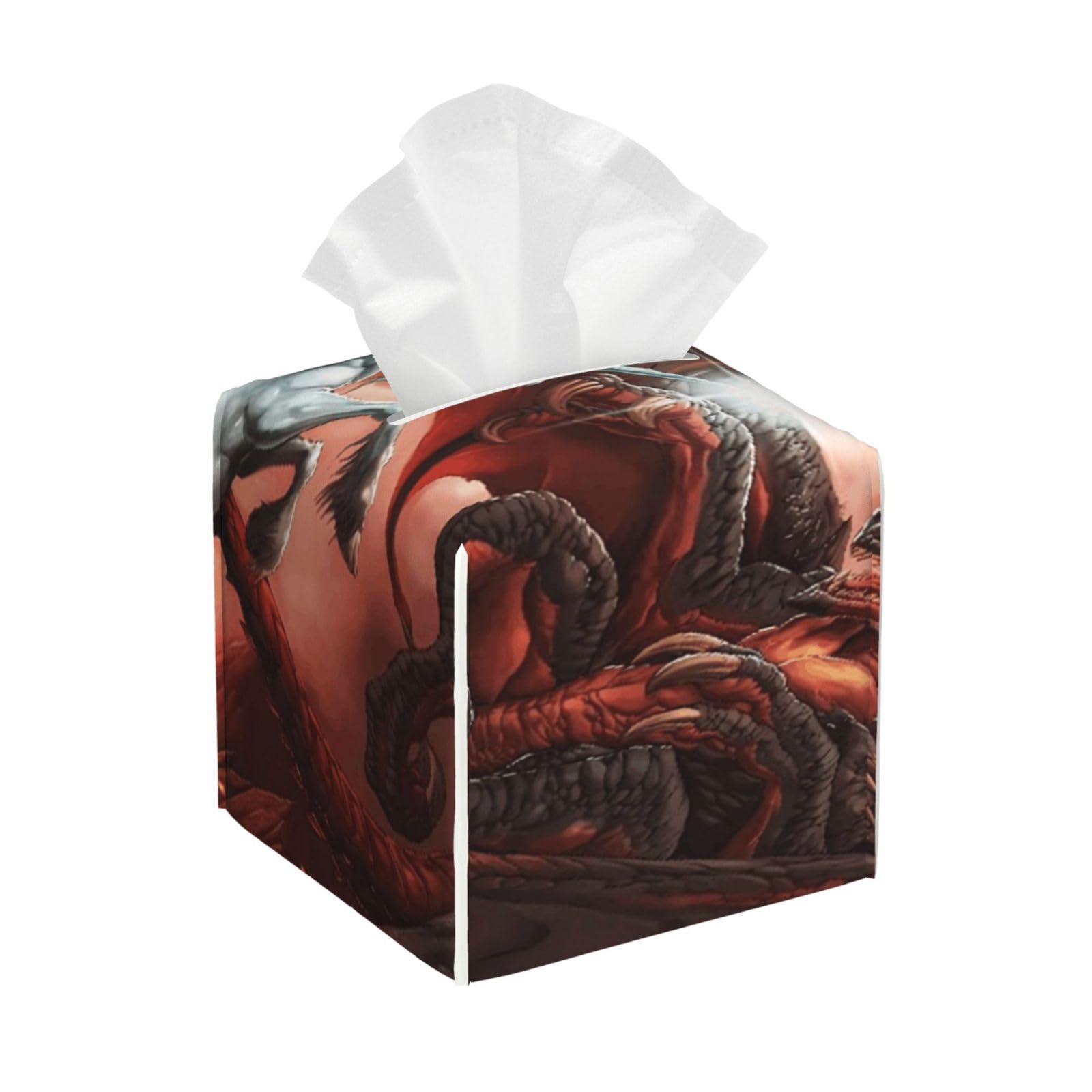 Fantasy Red Dragon and White Unicorn PVC Cube Tissue Pack for Home Office Bathroom Use