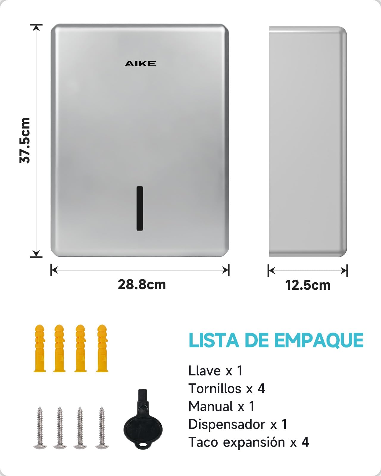 AIKE Dispensador De Toallas De Papel Ensanchado, 400-Hojas De Pared para Toallas H2, H3, Pliegue Z/V/C Y Multipliegue (Tamaño ≤25,2 * 11,5cm), AK5302H