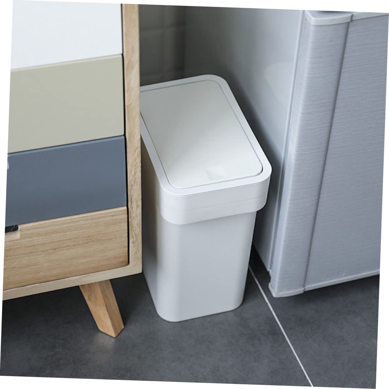 MAGICLULU Push-Type Bedroom Trash Can Stylish Home Waste Container for Kitchen Office and Bathroom Easy to Clean Sturdy Material Space-Saving Design Gray