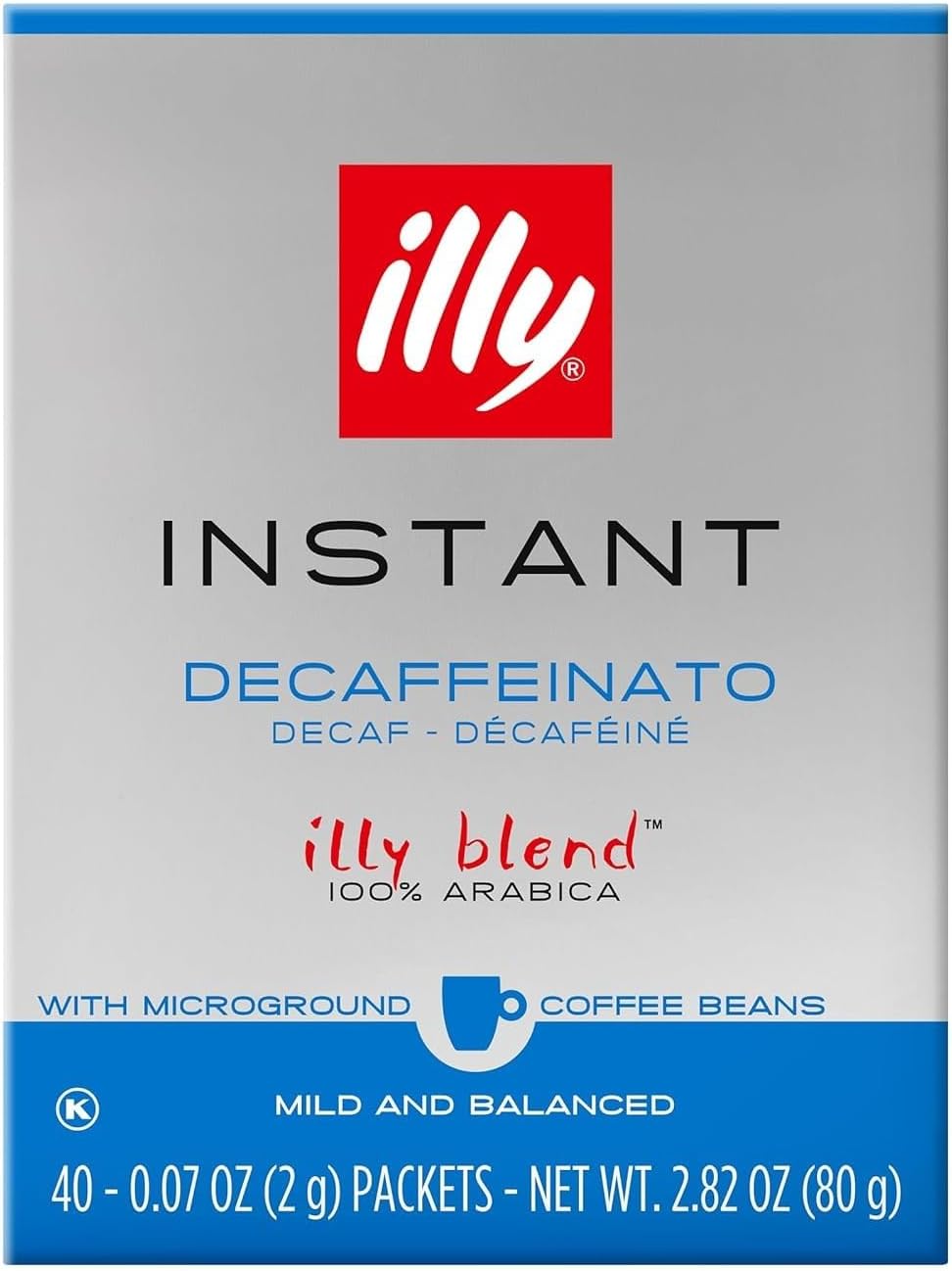 illy Instant Coffee Singles, Classico Decaf Medium Roast, Caramel & Orange Blossom Notes, 40 Single-Serve Packets (2g Each) - Premium Arabica Coffee