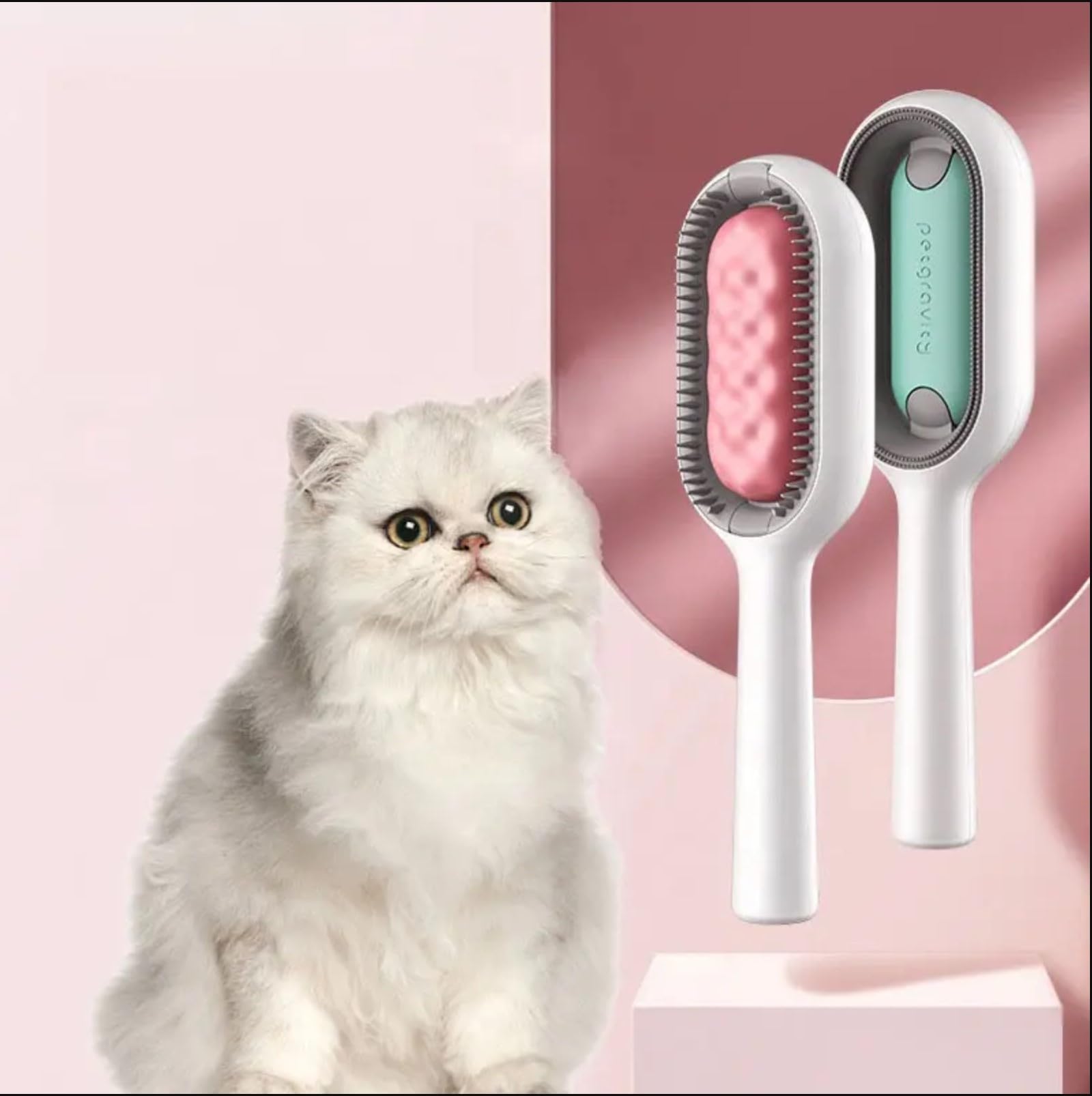 CEPILLO QUITAPELO GATO, PERRO, MASAJEANTE, RELLENABLE DOBLE CARA, 3 EN 1