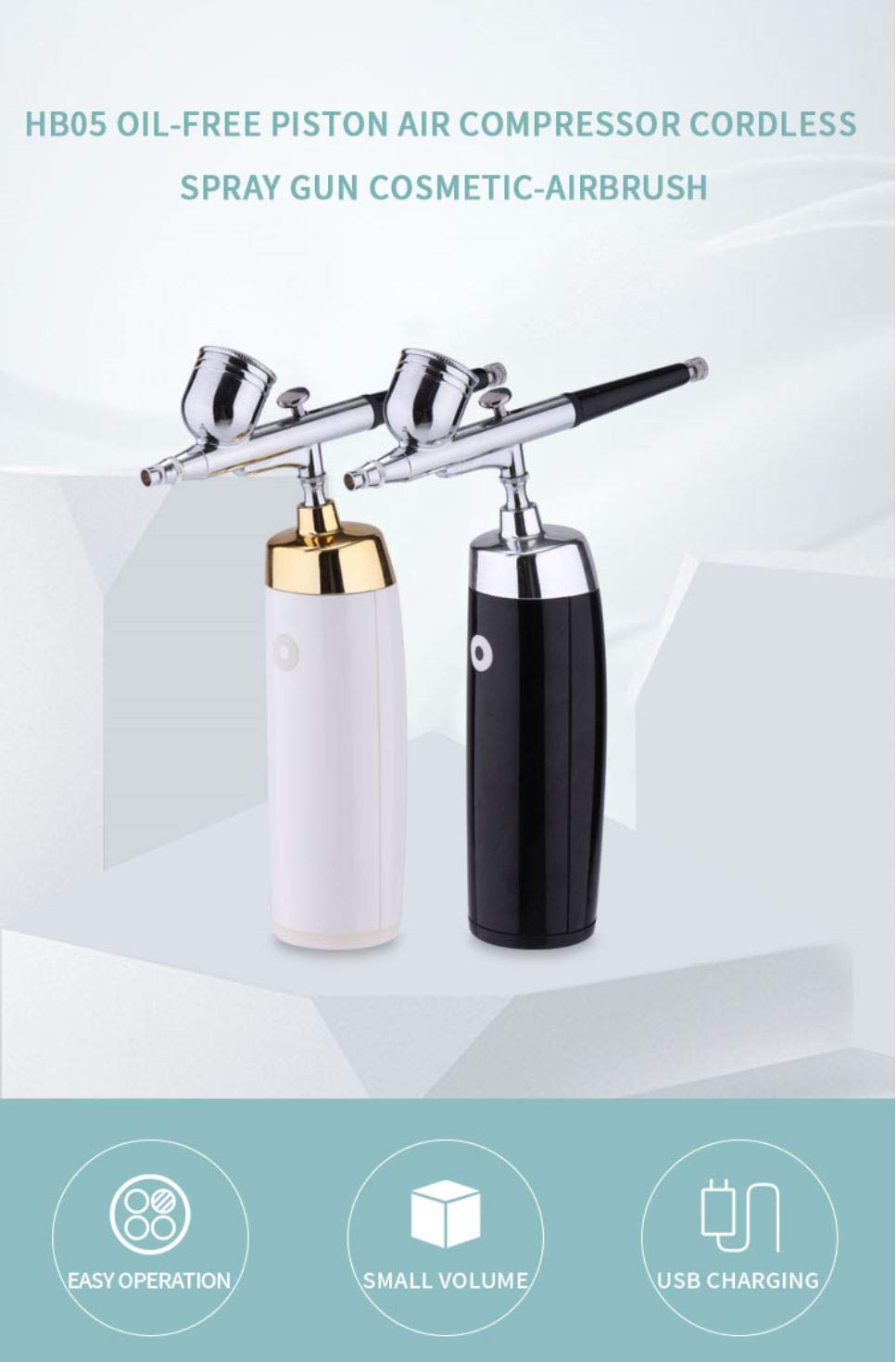 I.E.E. Rechargeable Portable Makeup Airbrush Set with Mini Air Compressor Ink Cup Spray Pen for Tattoo Nail Art Face Paint Cake Decoration Coloring Model (Black + Silver)