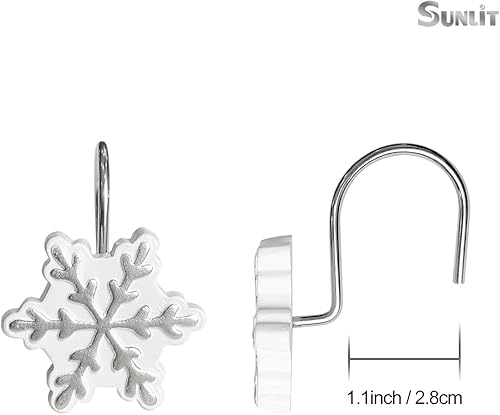 Miniatura 2 de Sunlit Ganchos para cortina de ducha de Navidad, anillos plateados para cortina de ducha, resina, decoración blanca de Navidad, decoración de baño