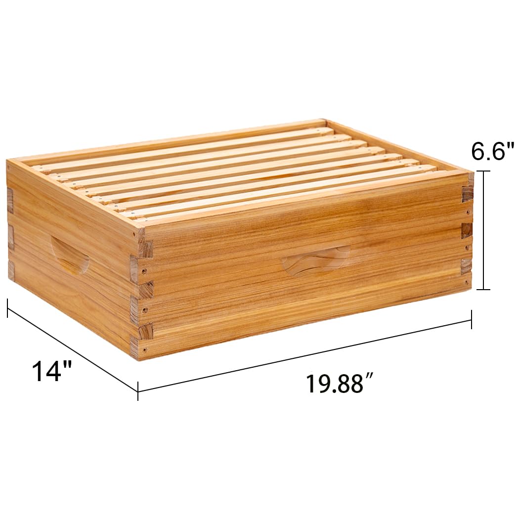 Honey Lake 8 Frame Beehive Medium Super Box, Langstroth Beeswax Coated Bee Hive Super Box with Frames and Waxed Foundations for Beginners Beekeepers (Unassembled)