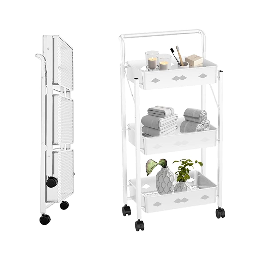 ☆【新品】 折りたたみキッチンワゴン キャスター付き NYFW-48 白 収納 ☆【新品】 折りたたみキッチンワゴン キャスター付き NYFW-48