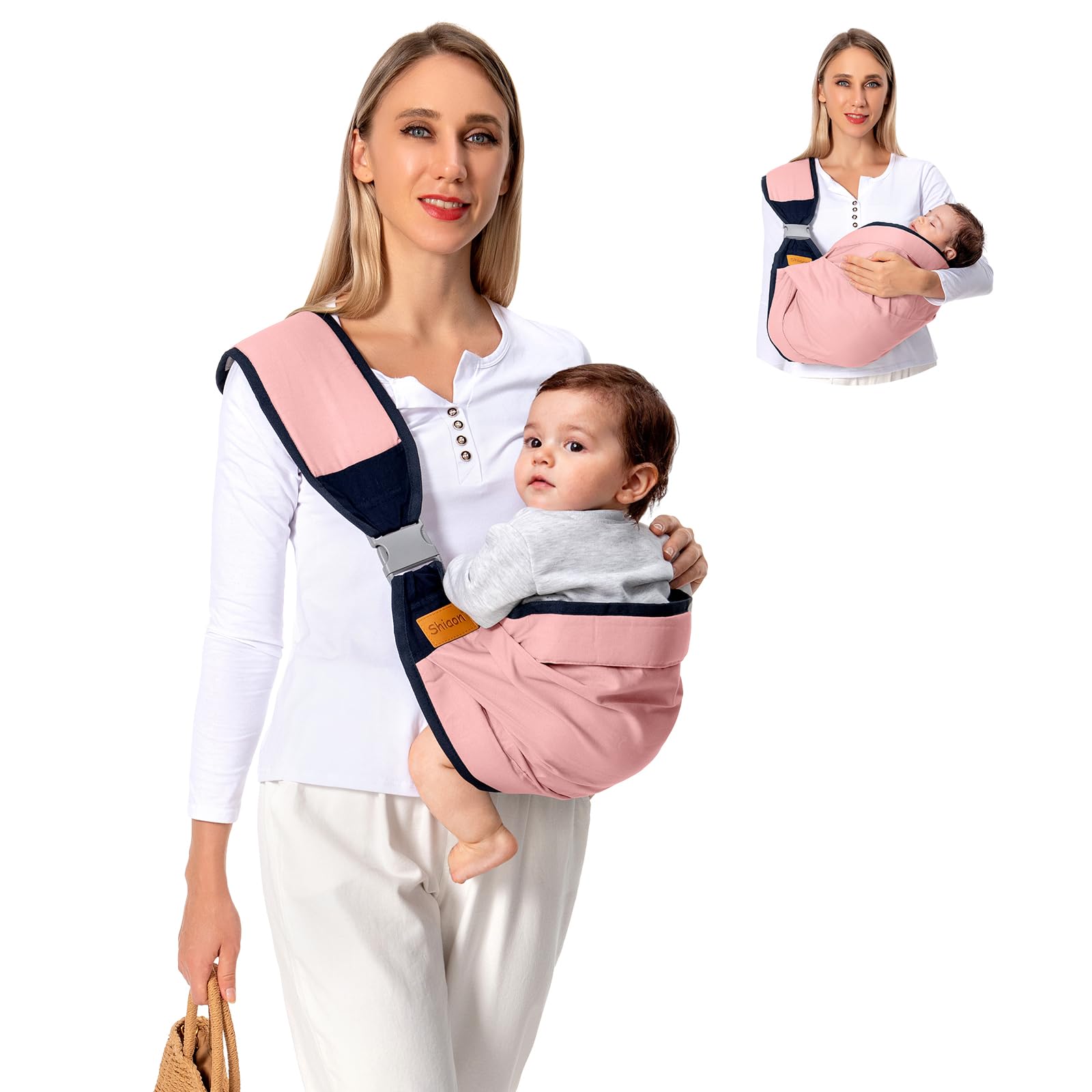 Baby Sling Carrier, Baby Carrier Newborn to Toddler(7-45lbs), Toddler Carrier with Safety Buckle, One Shoulder Adjustable Shoulder Strap, One Size Fits All, Pink