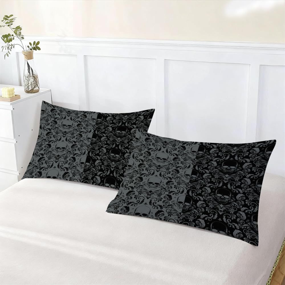 Skull Bedding Set Twin Size,Skull Comforter Set,Gothic Bedding Sets with Comforter,Bohemian Bed Set with Quilt and Pillowcase,Gothic Twin Quilt Set,Western Boho Hippie(Goth Twin)