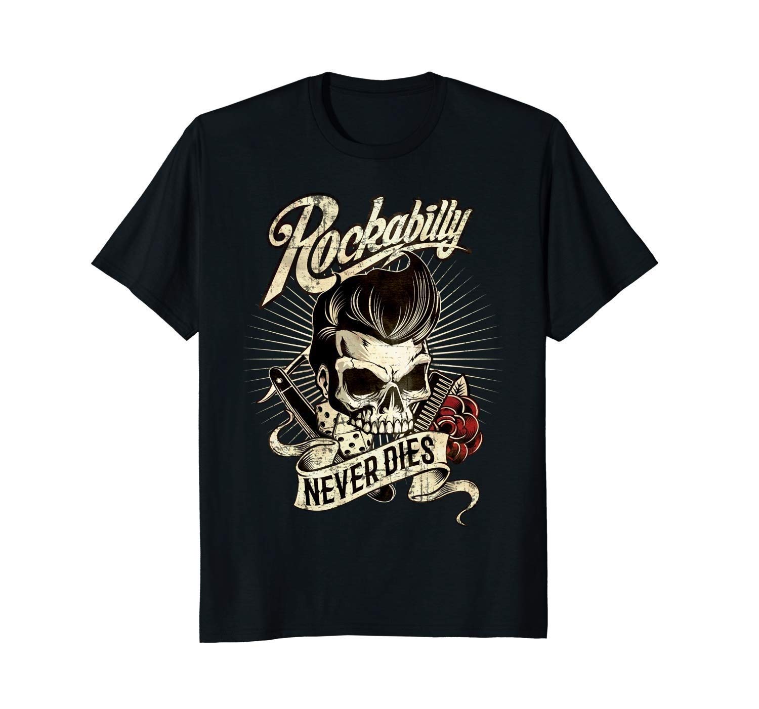 kankun Men's Rockabilly Skull Hipster T-Shirt Black3XL