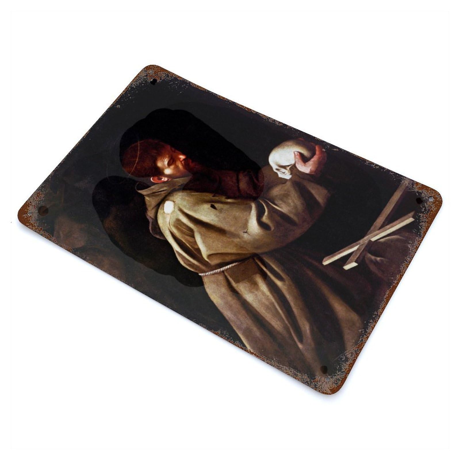 Saint Francis in Prayer Vintage Wall Sign 11.8"x7.9", Rust Effect Metal Decor for Living Room, Hallway And Home Decor