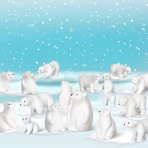 Miniatura 4 de Sosation Juego de 32 figuras de oso polar para Navidad, invierno, figuras de animales realistas de oso polar, kit familiar de muñeca en miniatura