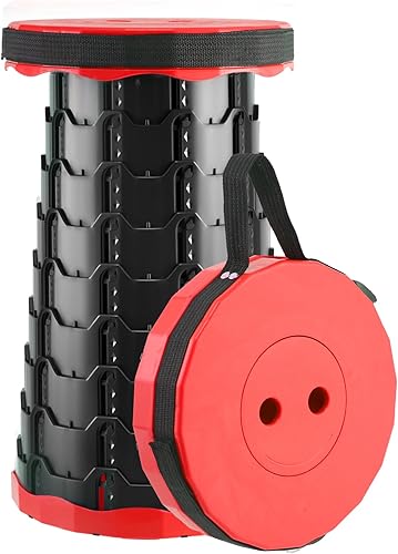 Doseno Upgraded Foldable Stool Thickened, Portable Collapsible Stool Retractable Stool for Fishing, Hiking Tours, BBQ, Parties, Outdoor Activities (Red, 1pack)