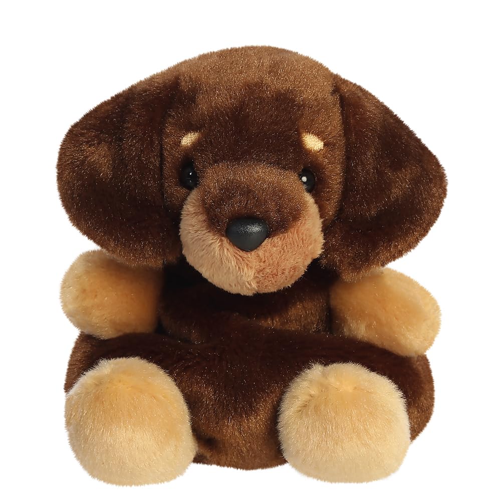 AURORA - 34453 - Palm Pals Houdini Dachshund 13cm Soft Toy - Fun Collectable Plush for Kids and Adult Collectors - Perfect for Birthdays, gift for any occasion - Brown.