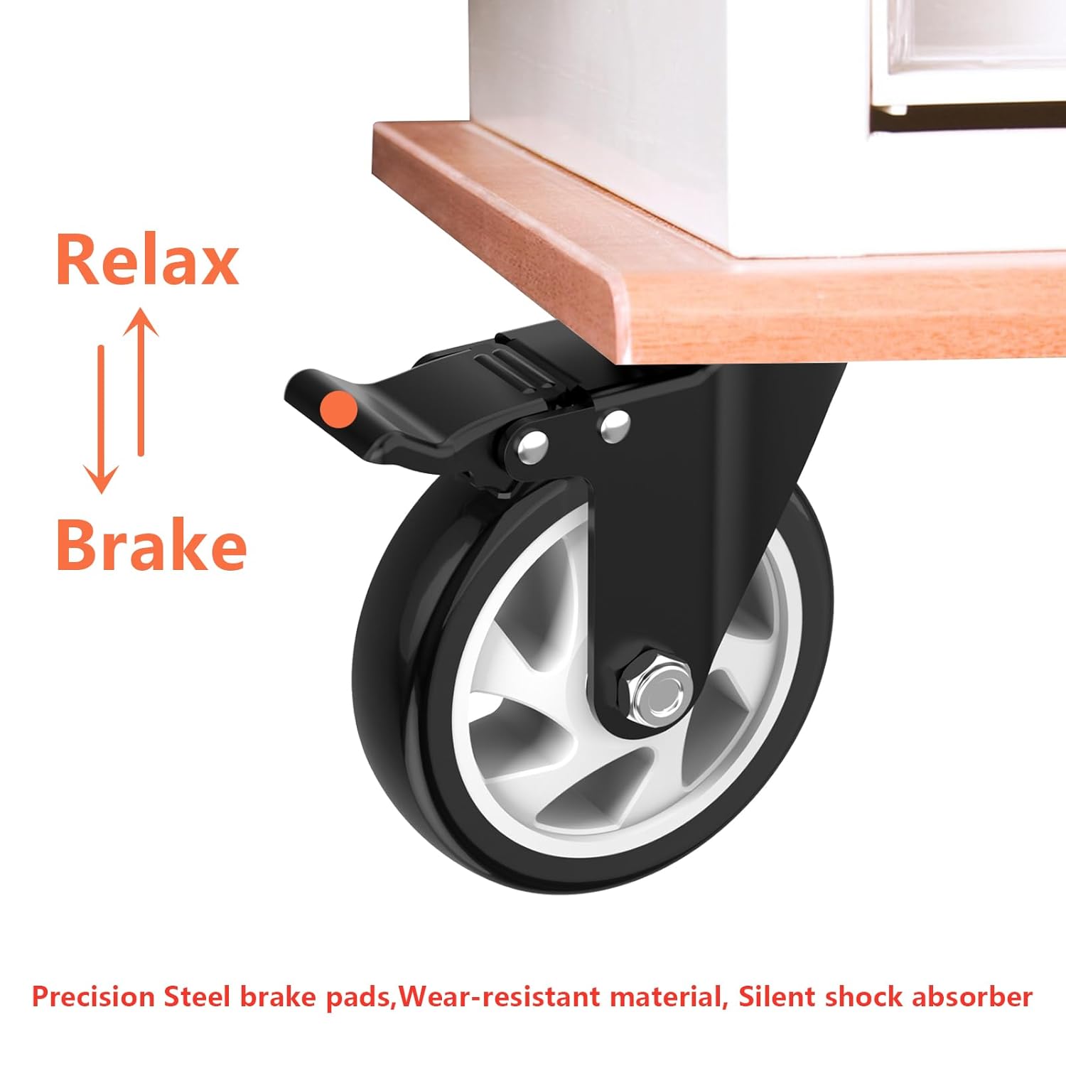 5 Inch Swivel Caster Wheels,Set of 4 Heavy Duty,Black Industrial Casters with Brake, Locking Casters for Furniture and Workbench for Cart,Top Plate Swivel Wheels and Load 2400lbs(Screws and a Spanner)