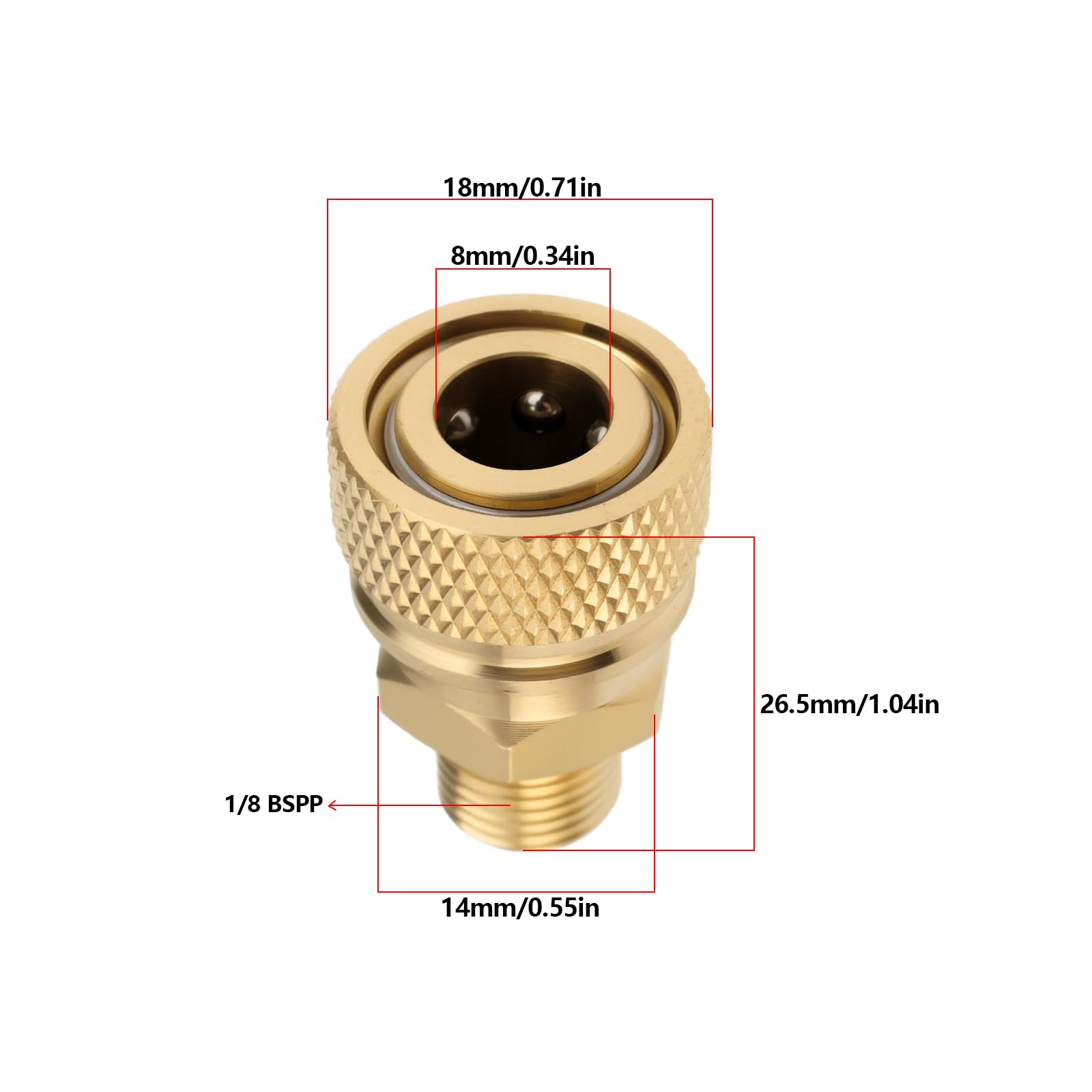 eMagTech 1/8 BSPP Male Thread Quick-Disconnect Plug Adapter 8MM Brass Quick Connect Female Connector for PCP Air Guns 26.5x18x14mm - Image 4