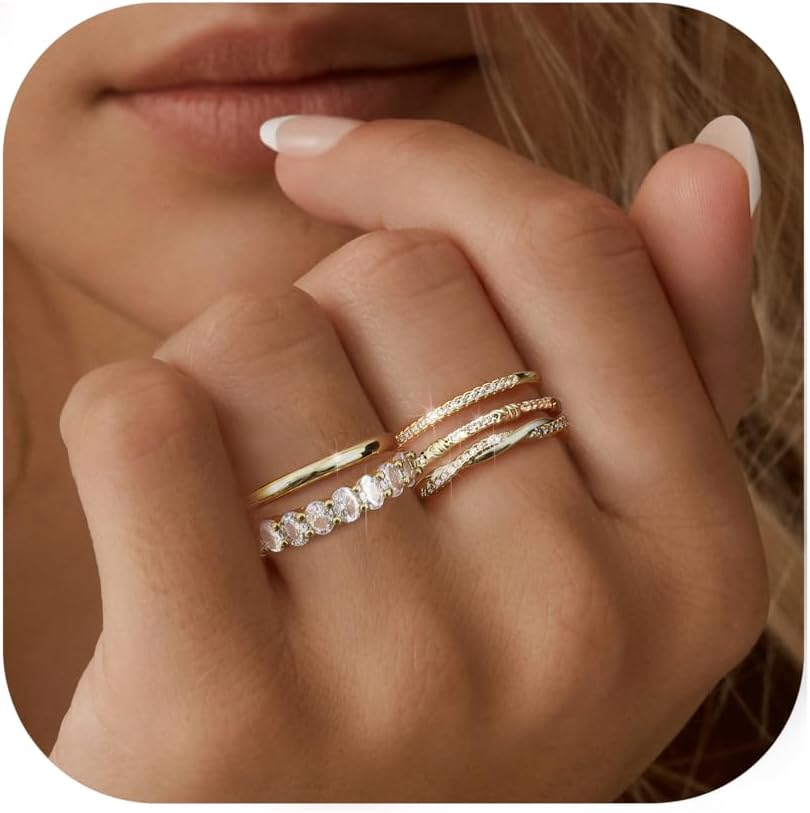 Dochais Gold Rings for Women 5PCS Stackable 14K Gold Plated Stacking Rings for Women Non Tarnish Trendy Dainty Rings Cubic Zirconia Gold Rings Set Statement Wedding Bands Rings Dochais Gold Rings for Women 5PCS Stackable 14K Gold Plated Stacking Rings for Women Non Tarnish Trendy Dainty Rings Cubic Zirconia Gold Rings Set Statement Wedding Bands Rings