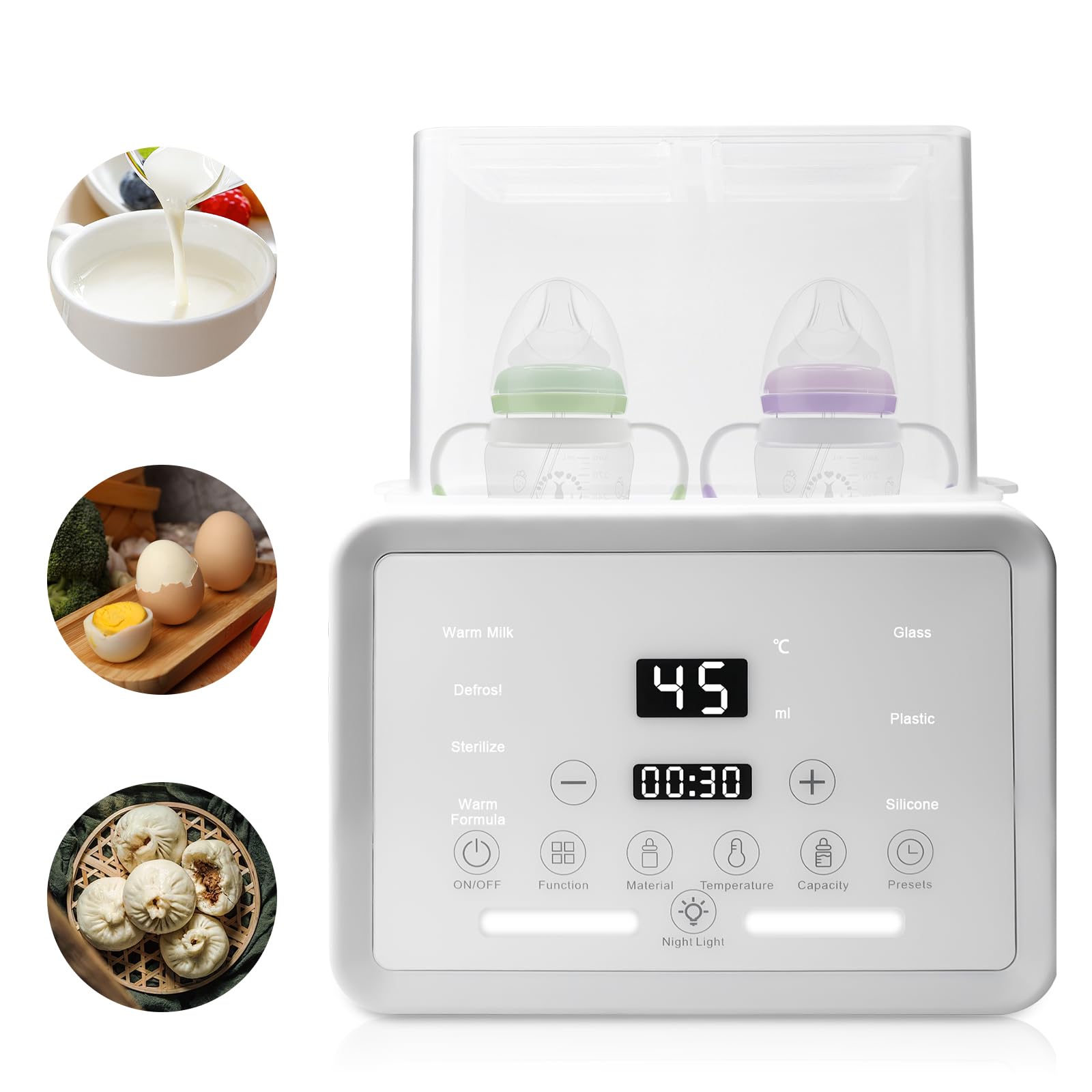 Flaschenwärmer, 8-in-1 Multifunktionaler Flaschenwärmer baby, Multifunktionaler, Babykostwärmer mit LCD-Display, 2 Flaschen gleichzeitig, Bottle Warmer Milchwärmer für Reise- und Heimgebrauch