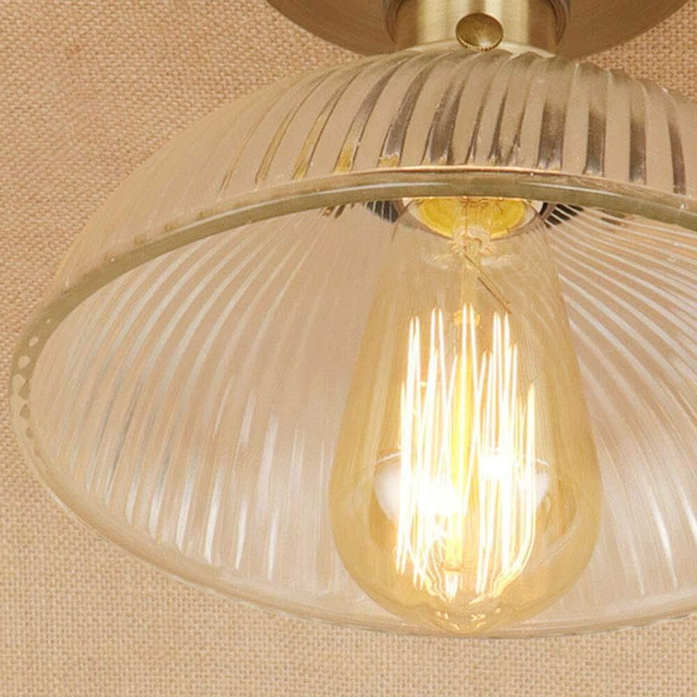 Vintage Single Head Ceiling Lights Metal Wrought Iron Ceiling Lamp Retro Industry E27 Stripe Glass Kitchen Fixtures Home Lighting (Color : Bronze)