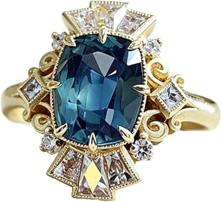 Vintage Baroque Ring for Women - Blue Cubic Zirconia Carved Ribbon Palace Style Statement Jewelry Gift for Her, Birthday and Anniversary Gift for Wife, Best Friend or Sister