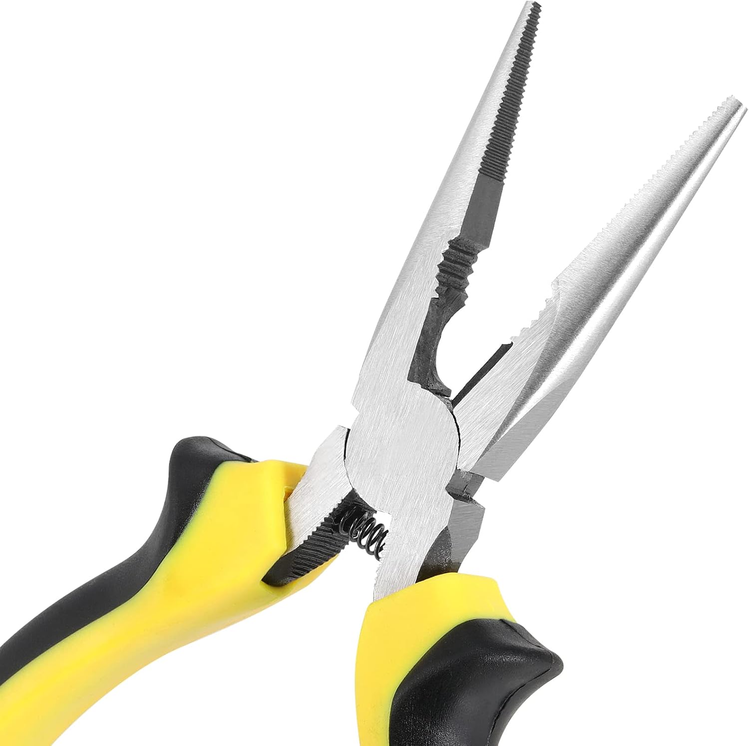 MUKCHAP 6 Pack 6 Inch Needle Nose Pliers, Spring Loaded Long Nose Pliers with Wire Cutter, Plastic Handle Needle Nose Pliers with Strippers for Cutter and Bending Wire, Black Yellow