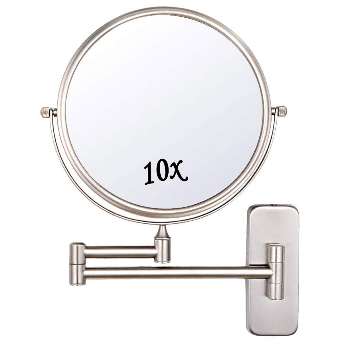Miroir de maquillage rond rotatif à 360° en nickel pour coiffeuse